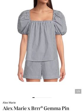 Alex Marie Pinstripe Puff Sleeve Top 2 ways to Wear off and on Shoulder